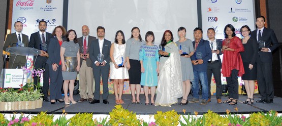 Winners and sponsors of the Asian Environmental Journalism Awards 2015.