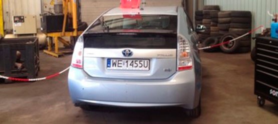 Prius Plug-In test vehicle being prepared for recycling.