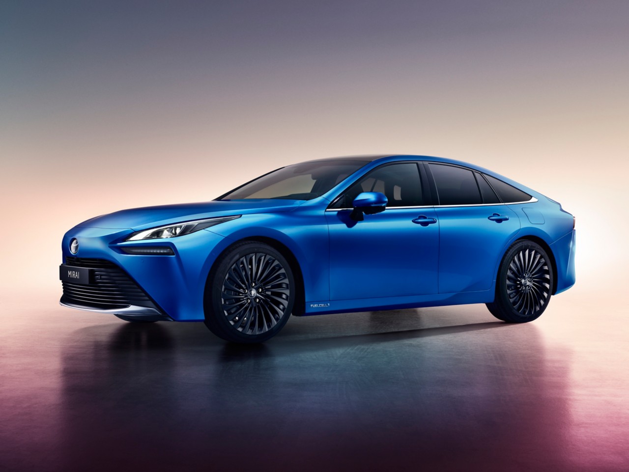 A blue fuel cell car